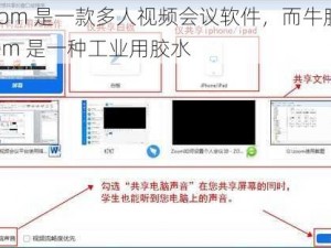 Zoom 是一款多人视频会议软件，而牛胶 ZOOm 是一种工业用胶水