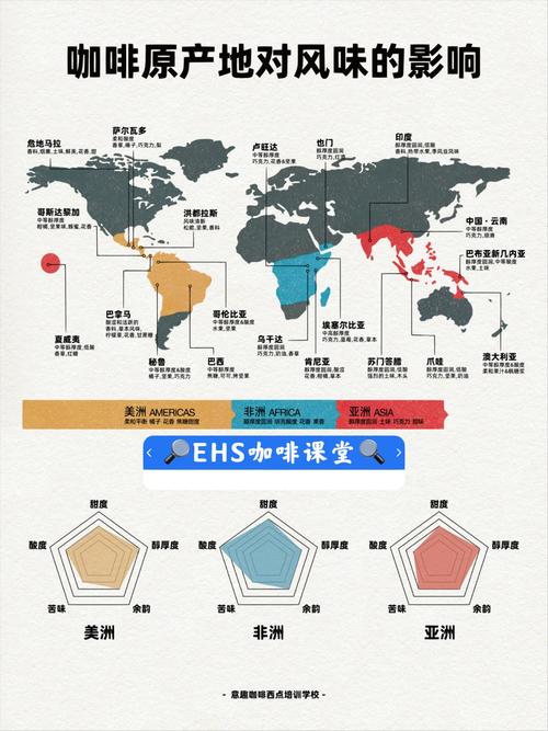 亚洲一线产区二线产区咖啡豆风味特点地图