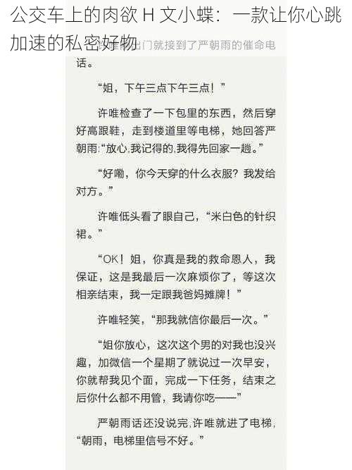 公交车上的肉欲 H 文小蝶：一款让你心跳加速的私密好物