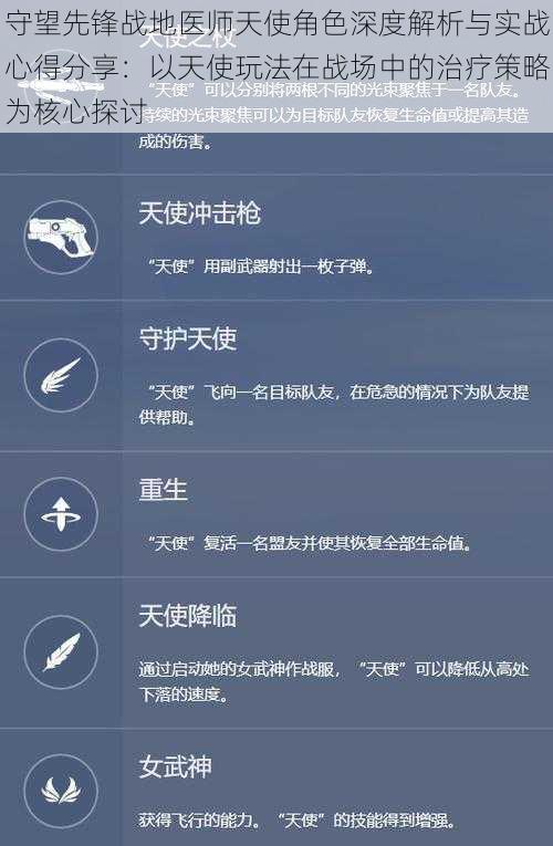 守望先锋战地医师天使角色深度解析与实战心得分享：以天使玩法在战场中的治疗策略为核心探讨