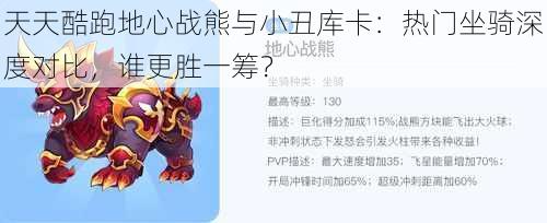 天天酷跑地心战熊与小丑库卡：热门坐骑深度对比，谁更胜一筹？